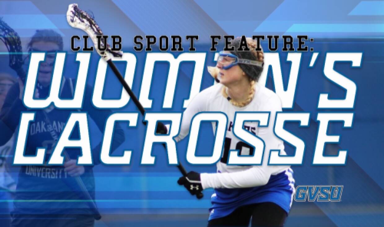 Women's Lacrosse athlete reaches for a pass against Oakland player.